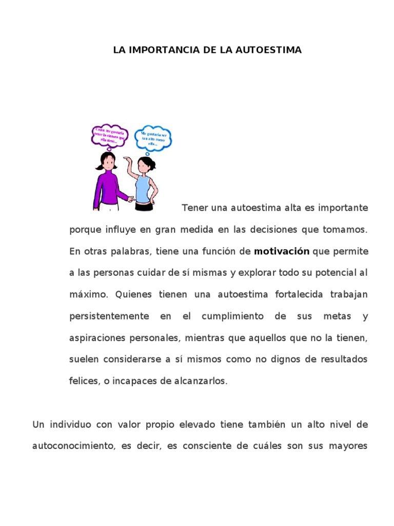 La Importancia de La Autoestima | PDF | Autoestima | Cognición