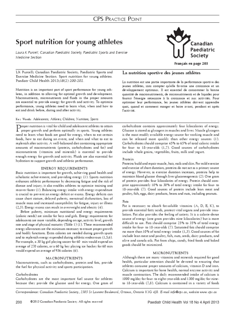 Sport Nutrition For Young Athletes Cps P P PDF Dehydration Fat