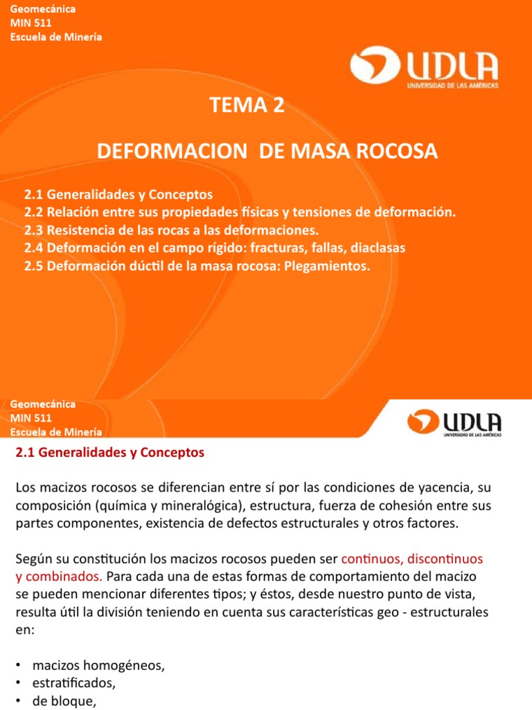 Clase 2 - Deformacion de La Masa Rocosa | PDF | Estrato | Falla (geología)