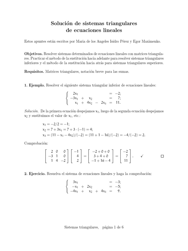Triangular Systems of Linear Equations Es | PDF | Ecuaciones ...