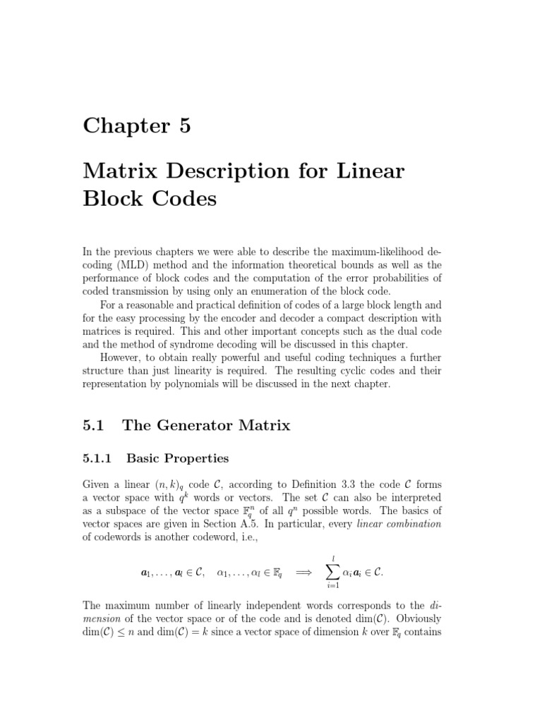 Matrix Description For Linear Block Codes | PDF | Matrix (Mathematics ...