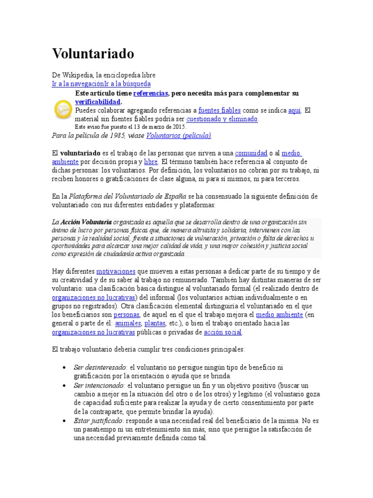 Voluntariado Ir A La Navegacion Ir A La Busqueda Trabajar Como Voluntario Politica scribd