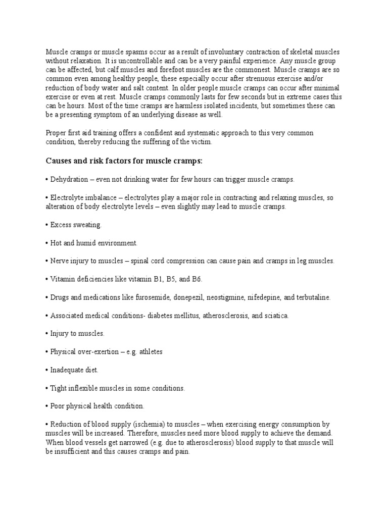 Causes and Risk Factors For Muscle Cramps PDF Muscle Clinical