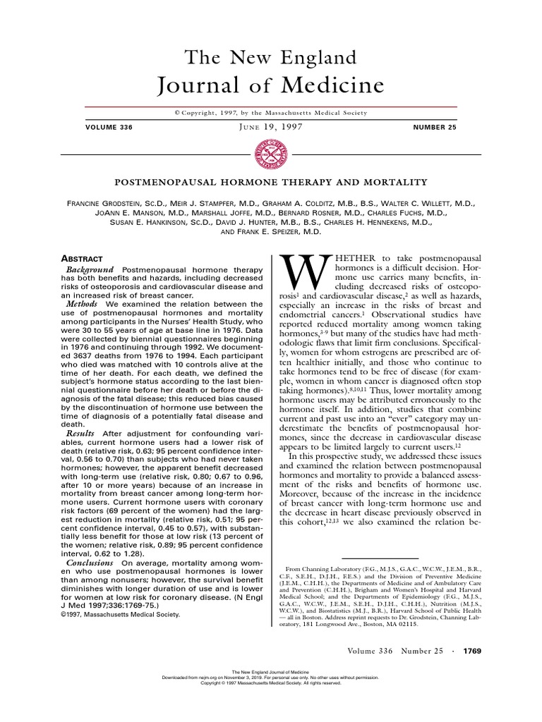 Postmenopausal Hormone Therapy and Mortality | PDF | Menopause ...