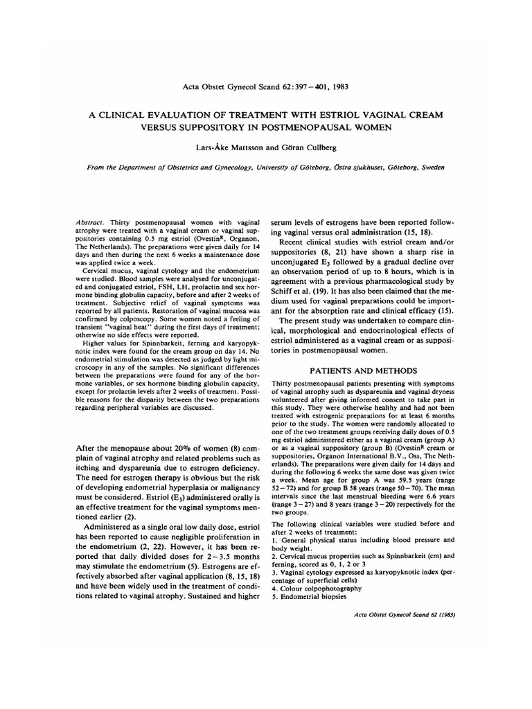 A Clinical Evaluation of Treatment With Estriol Vaginal Cream Versus Suppository in