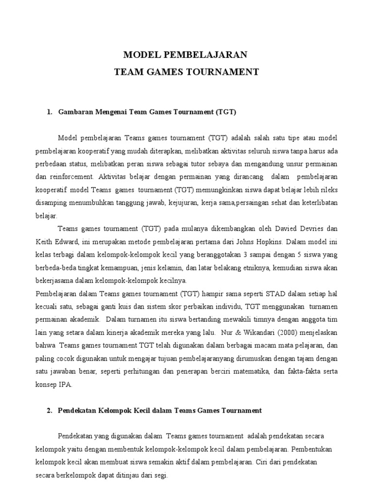Model Pembelajaran Team Games Tournament | PDF