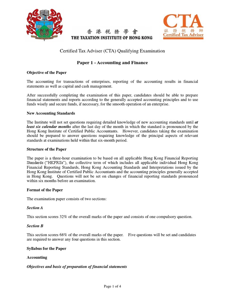 Certified Tax Adviser (CTA) Qualifying Examination: Paper 1 ...
