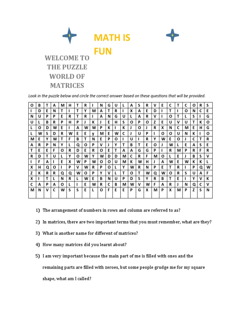 Fun Matrix Puzzle Questions | PDF | Matrix (Mathematics) | Mathematical ...
