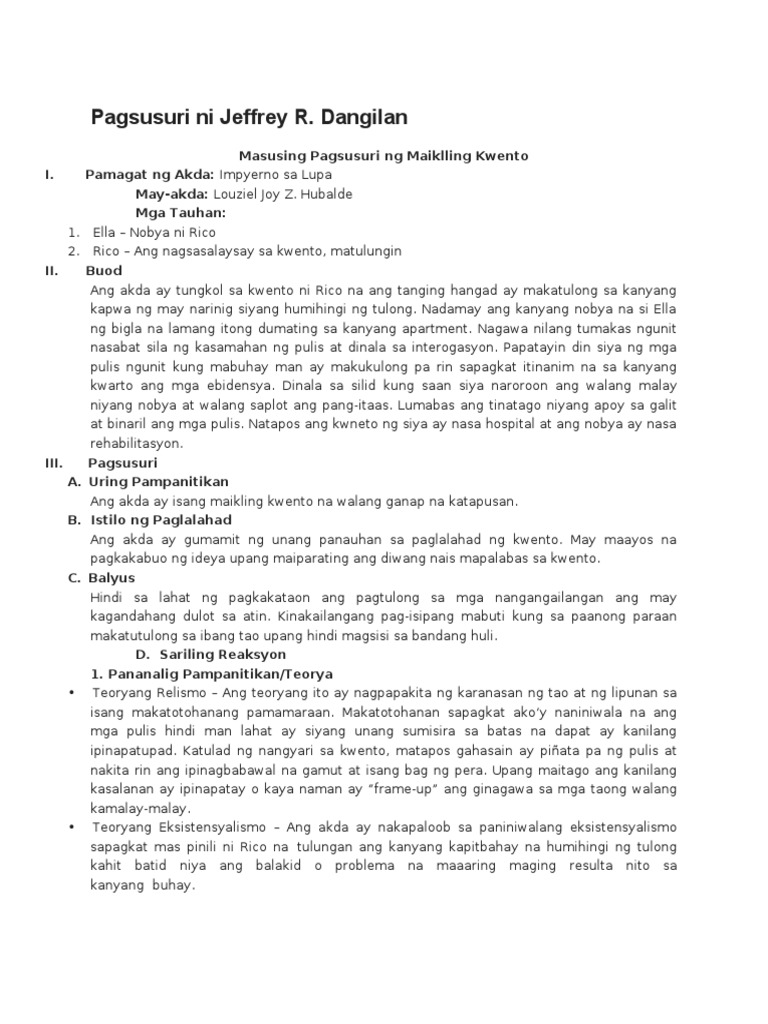 Pagsusuri IMPYERNO SA LUPA PDF