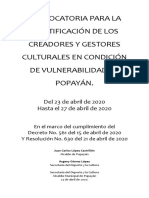 Convocatoria Creadores y Gestores Culturales Vulnerables Covid-19