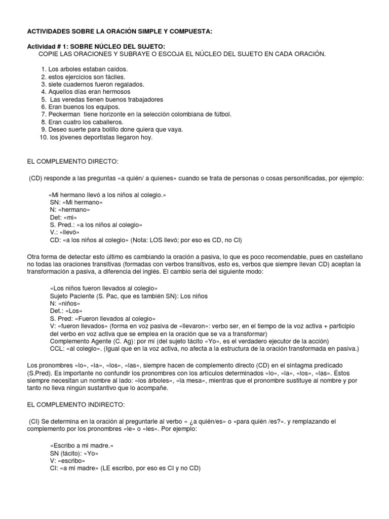 Taller Sobre Anc3a1lisis Sintc3a1ctico de Oraciones Simples y ...