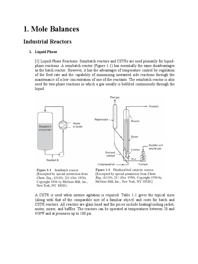 Mole Balances: Industrial Reactors | PDF | Chemical Reactor | Catalysis