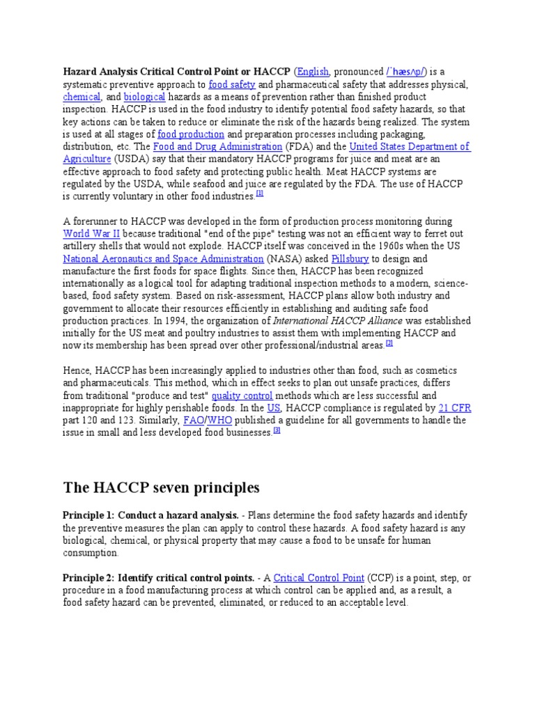 Seven Principles of HACCP Explained | PDF | Hazard Analysis And ...