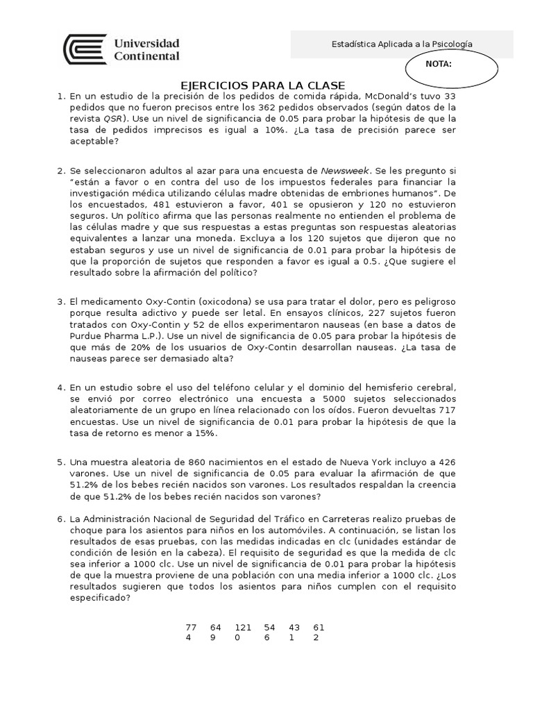 Ejercicios de Estadística en Psicología | PDF | Hipótesis | Science