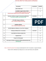 Checklist For SSC CGL 2016 Tier 4 (Document Verification) : SR. No. Documents Crucial Date Checklist