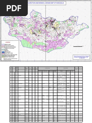 Exploration And Mining License Map Of Mongolia Legend