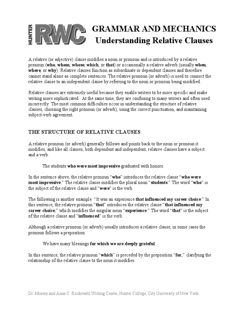 Understanding Relative Clauses | PDF | Clause | Pronoun