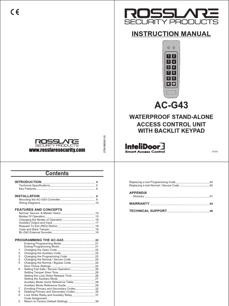 AC-G43 Access Control Unit Manual | PDF | Power Supply | Switch
