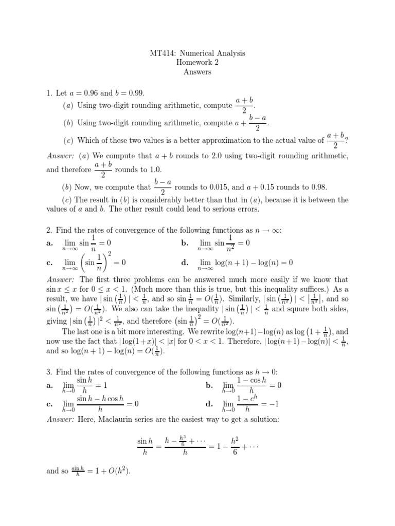Numerical Analysis Homework 2 Answers PDF Interval (Mathematics