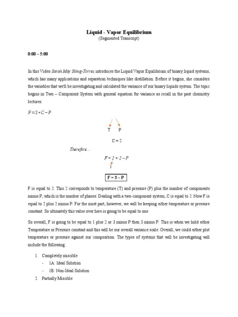 Liquid Vapor Equilibrium Explained | PDF | Vapor | Solution