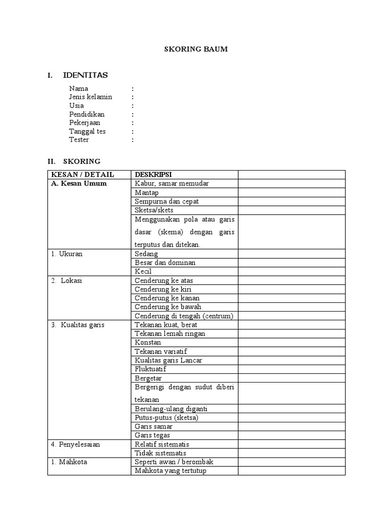 Skoring Tes Baum dan Stembasis | PDF