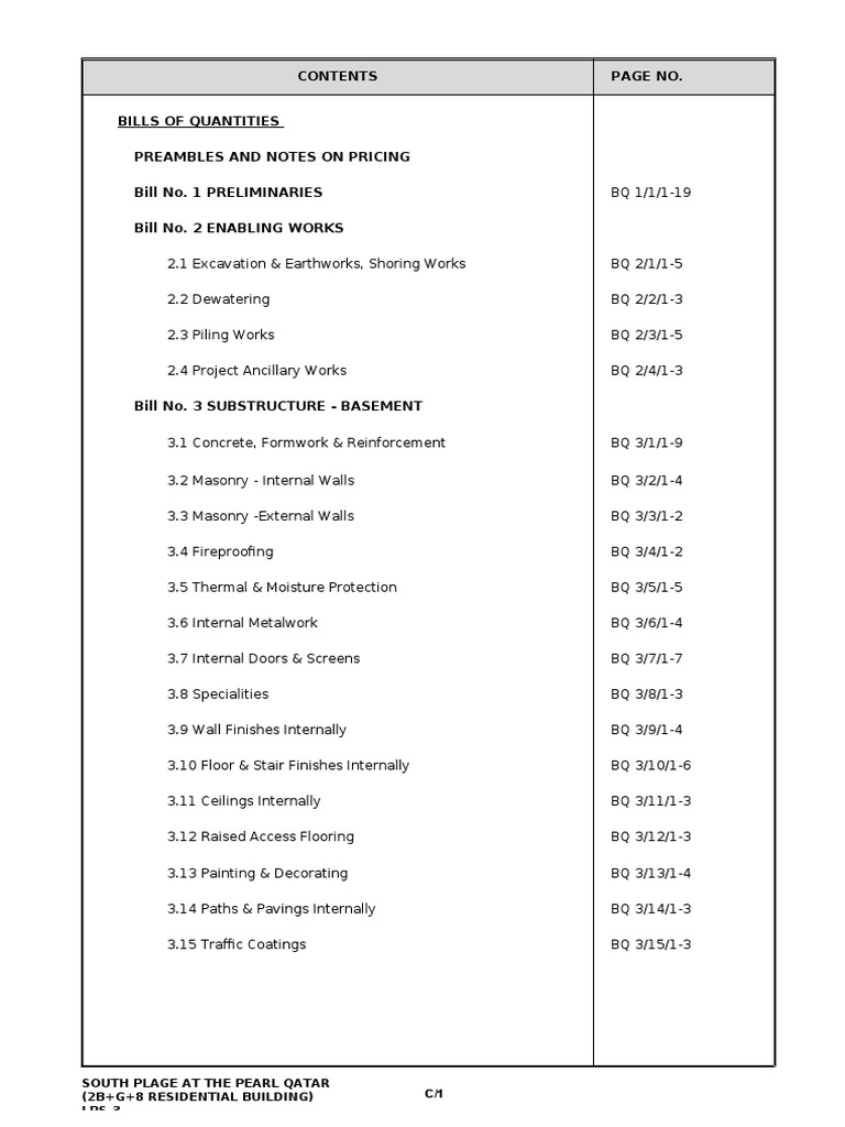 Bill of Quantities for Residential Building | PDF | Wall ...