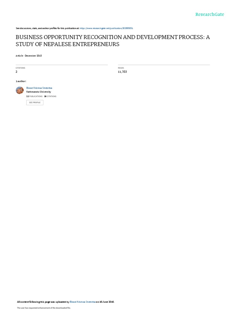 Business Opportunity Recognition and Development Process: A Study of ...