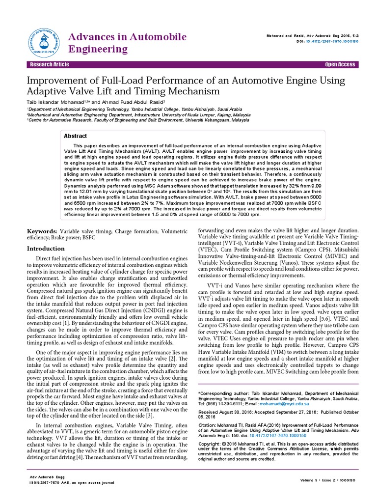 Improvement of Fullload Performance of An Automotive Engine ...