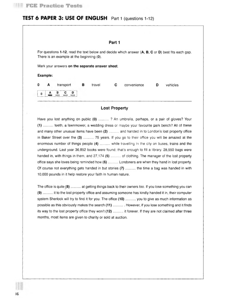 FCE Reading and Use of English Test 6 | PDF | Sleep
