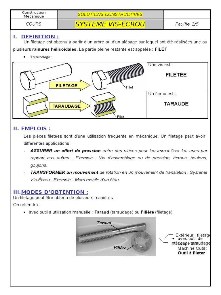 Système Vis-Écrou en Mécanique | PDF | Métallurgie | Vis de fixation