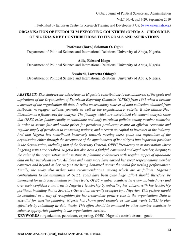 Organisation Of Petroleum Exporting Countries Opec Pdf Opec Petroleum