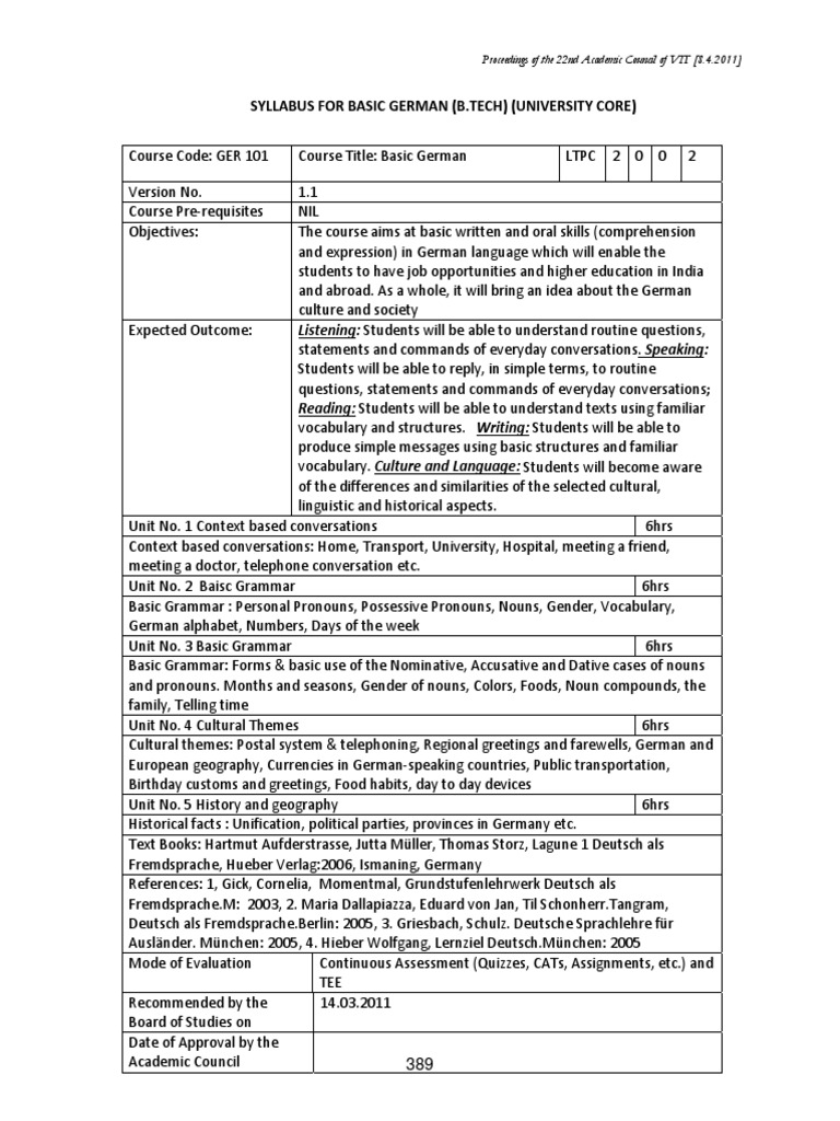 Basic German Syllabus for Beginners | PDF | German Language | Language ...