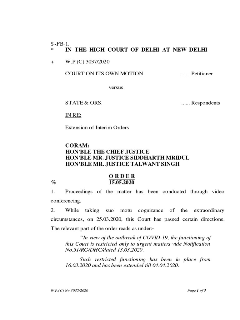 Extension of Interim Orders in Delhi Court | PDF | Supreme Court Of ...