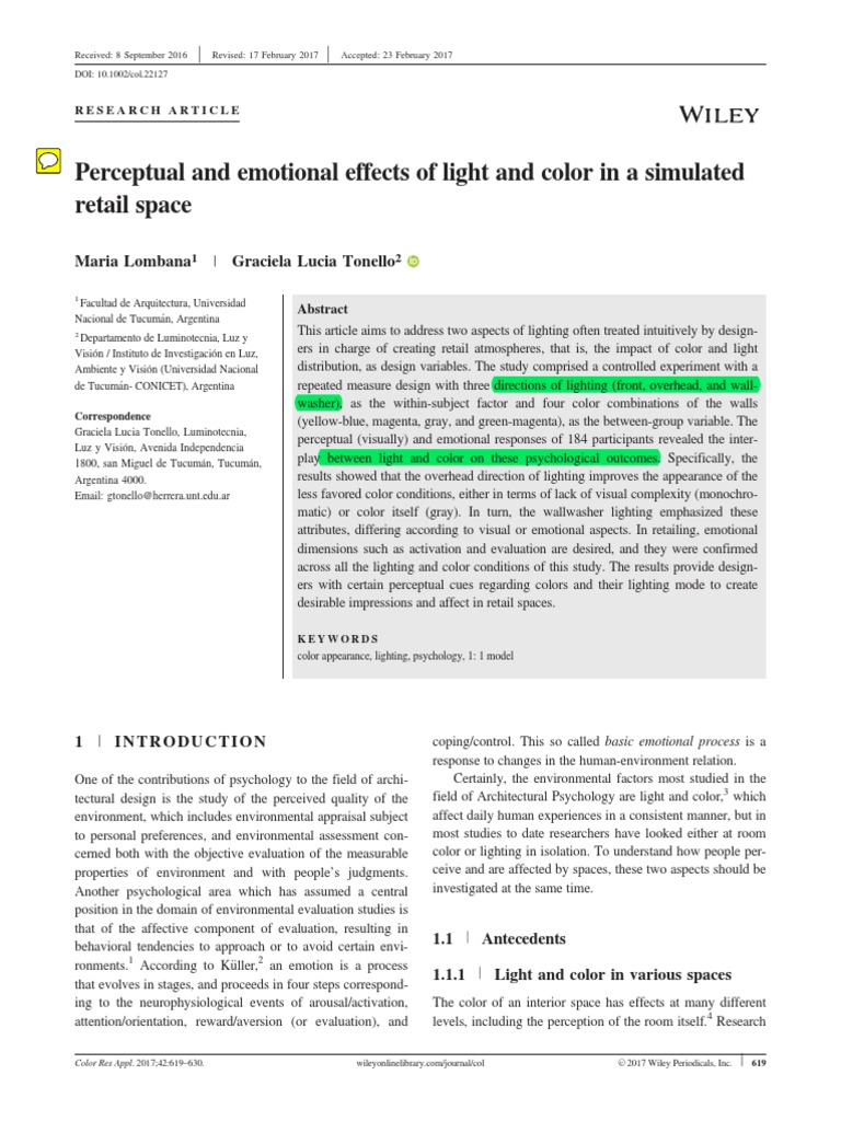 Perceptual and Emotional Effects of Light and Color in A ...