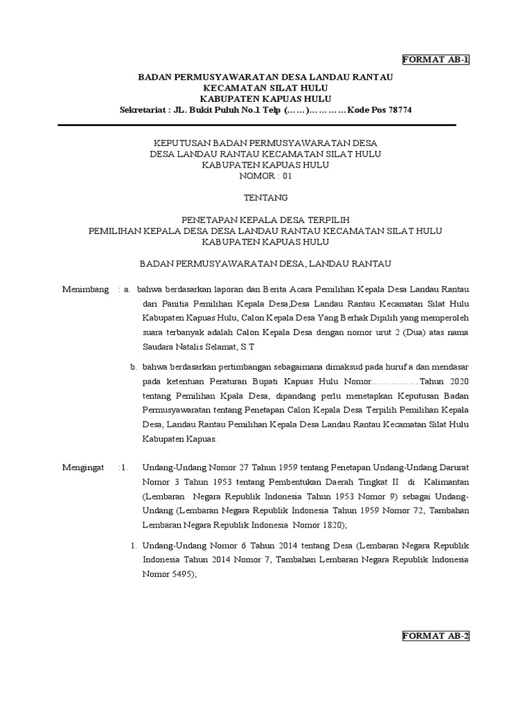 Penetapan Kepala Desa Landau Rantau | PDF