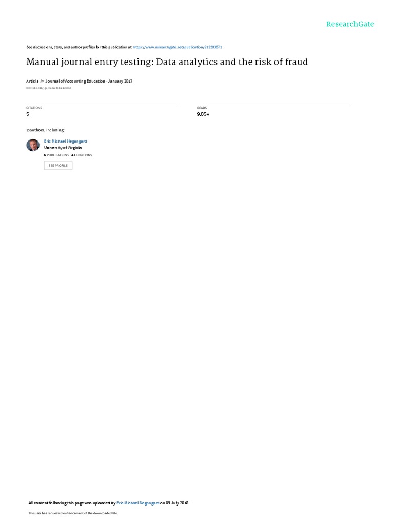 Manual Journal Entry Testing Data Analytics and The Risk of Fraud