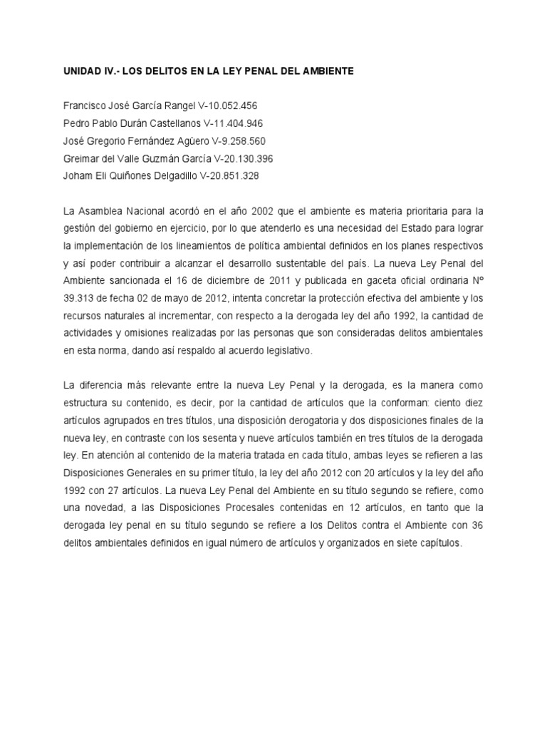 Los Delitos en La Ley Penal Del Ambiente | PDF | Castigos | Residuos