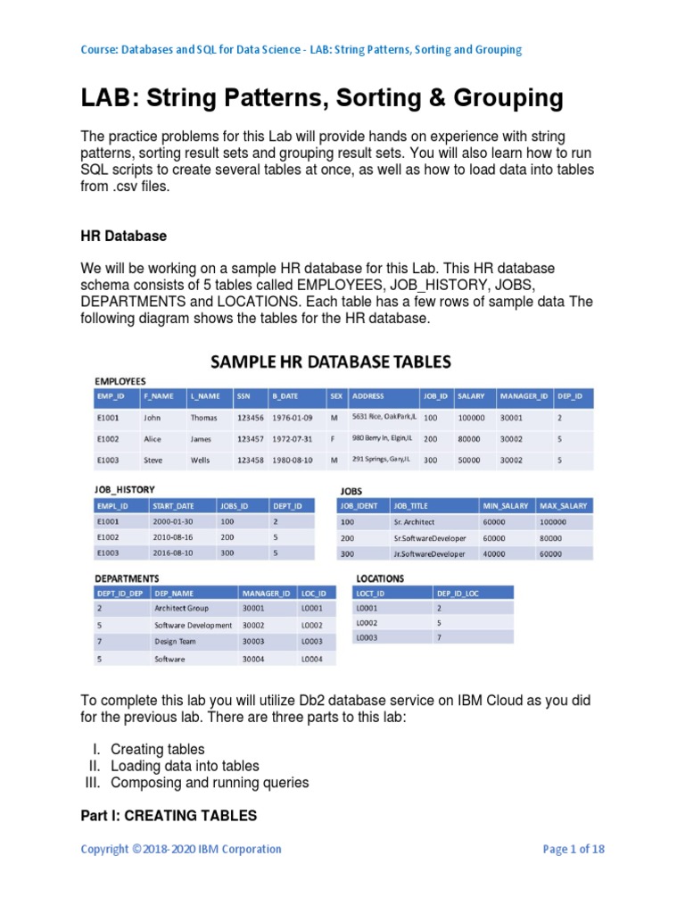 LAB: String Patterns, Sorting & Grouping: HR Database | PDF | Databases ...