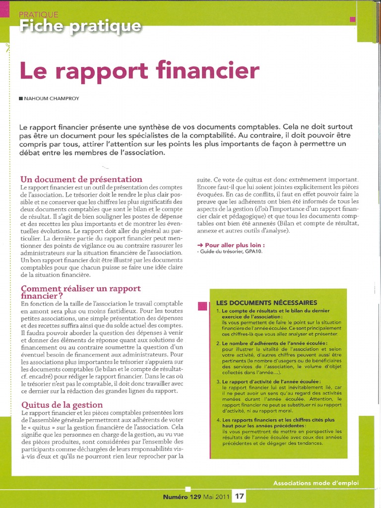 Fiche Pratique Exemple Rapport Financier Rediger Rapport Financier ...