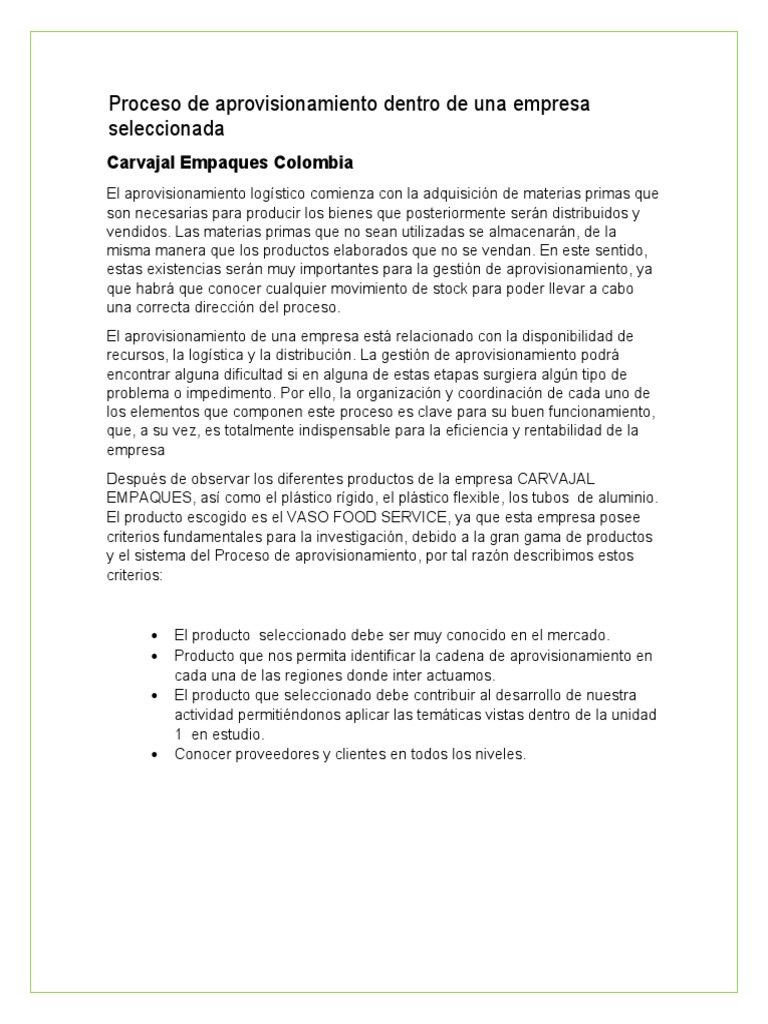 Proceso de Aprovisionamiento Dentro de Una Empresa Seleccionada | PDF ...