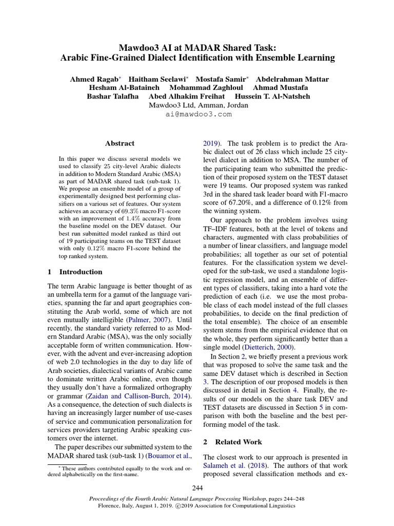 Arabic Fine-Grained Dialect Identification With Ensemble Learning | PDF ...