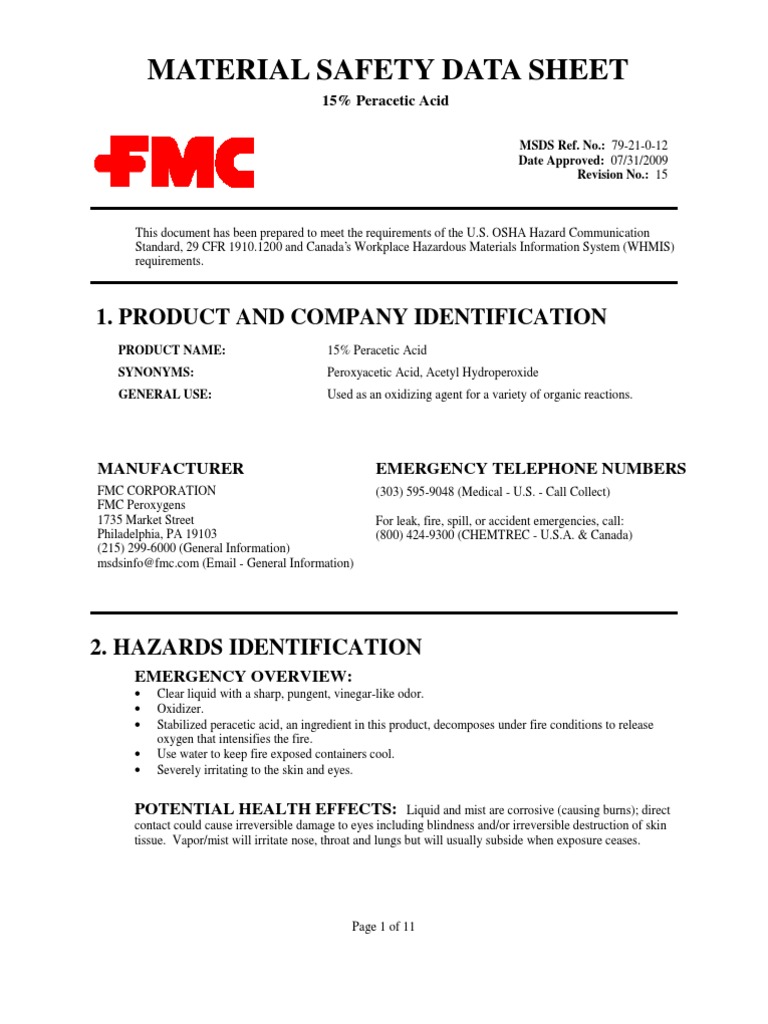 PAA MSDS Dangerous Goods Resource Conservation And Recovery Act