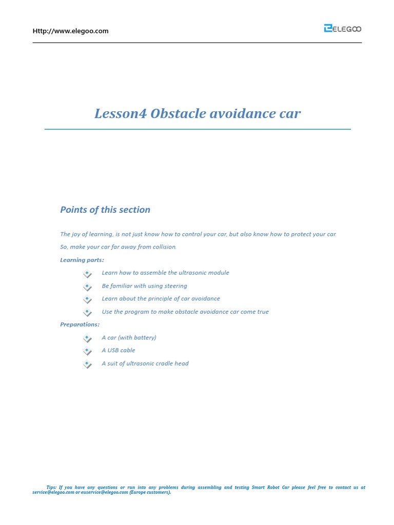 Lesson 4 Obstacle Avoidance Car | PDF | Servomechanism | Power Supply