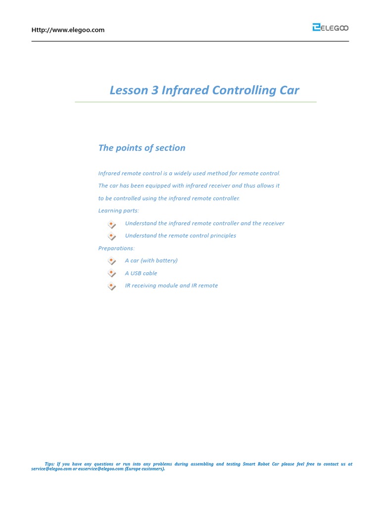 Lesson 3 Infrared Remote Control Car PDF | PDF | Remote Control | Infrared