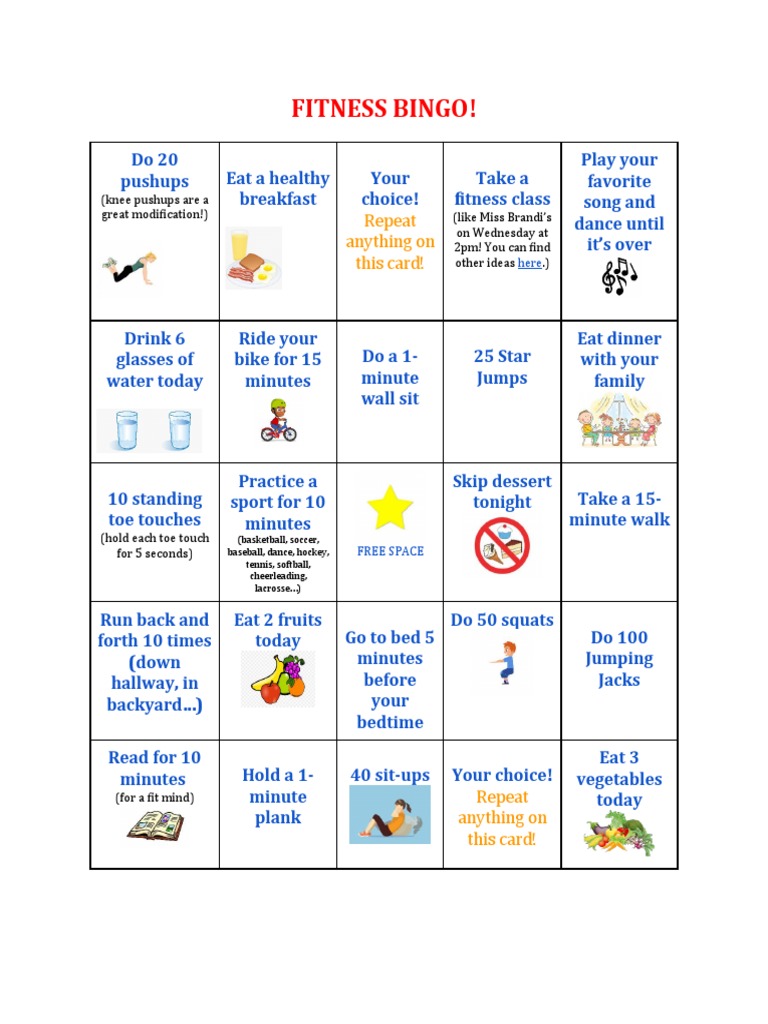 Pe Challenge Week 3 - Fitness Bingo | PDF | Food And Drink | Sports