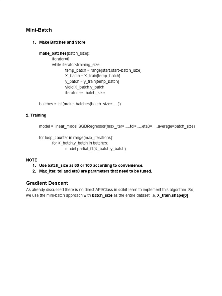 Mini-Batch Gradient Descent Training Guide | PDF | Teaching Methods ...