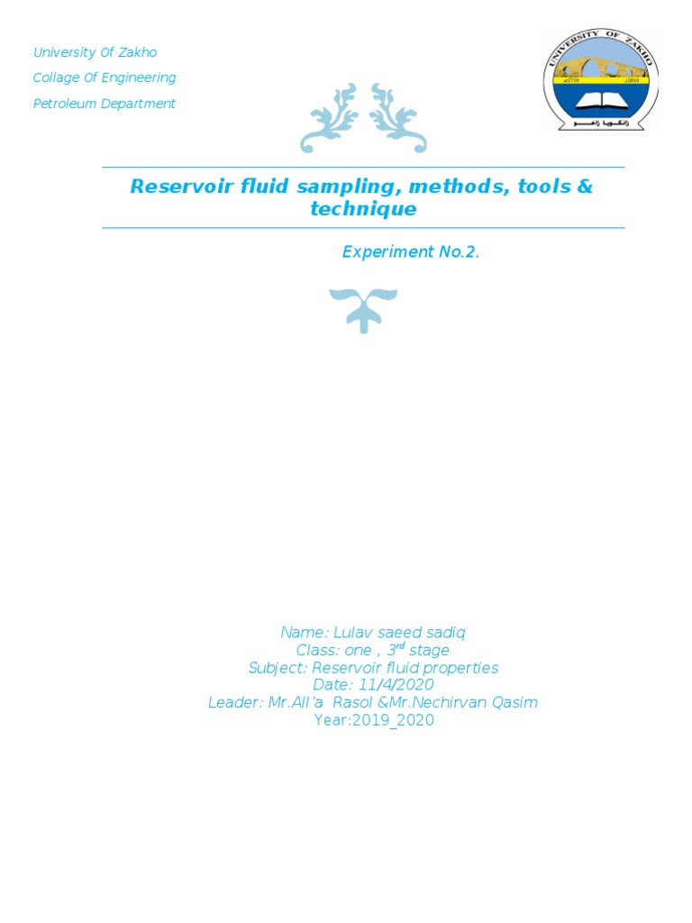 Reservoir Fluid Sampling (Lulav) PDF Petroleum Reservoir Gases