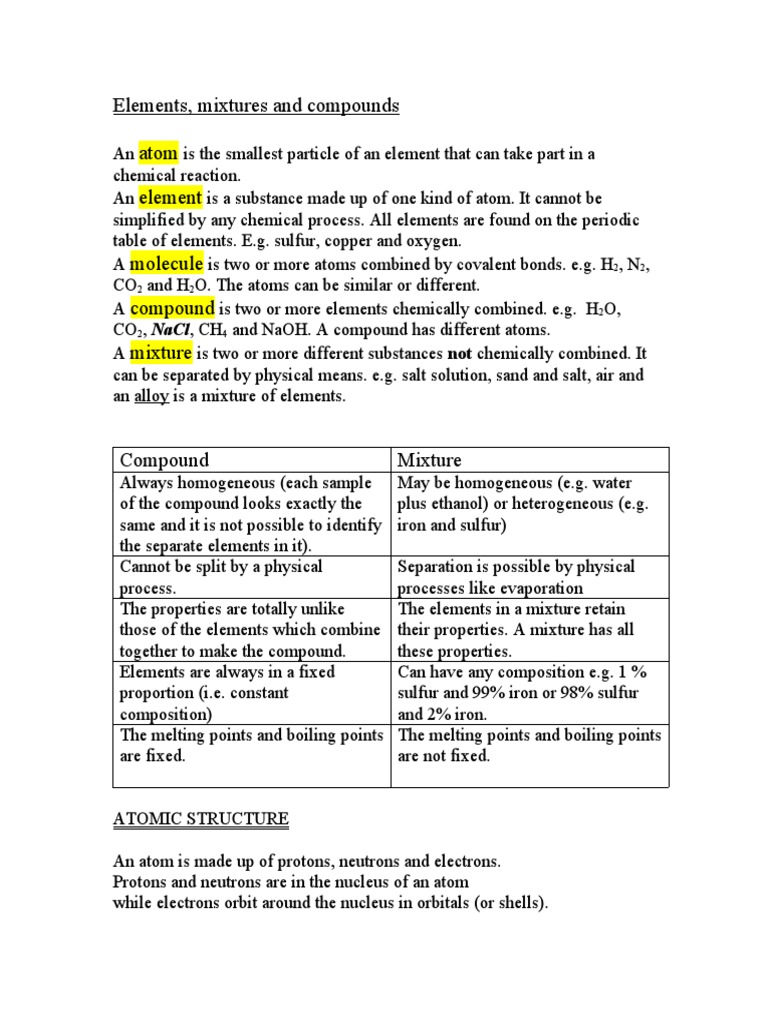 Elements, Compounds, and Mixtures Guide | PDF | Isotope | Atomic Nucleus