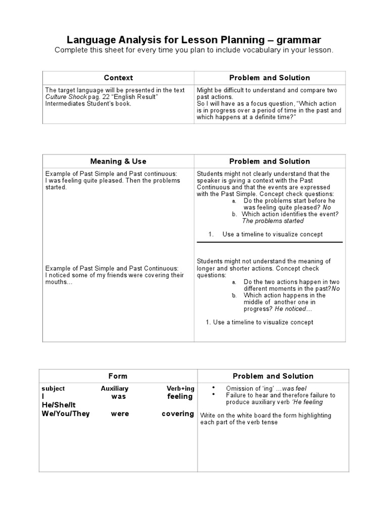 Past Simple vs Continuous Lesson Plan | PDF | English Language | Verb