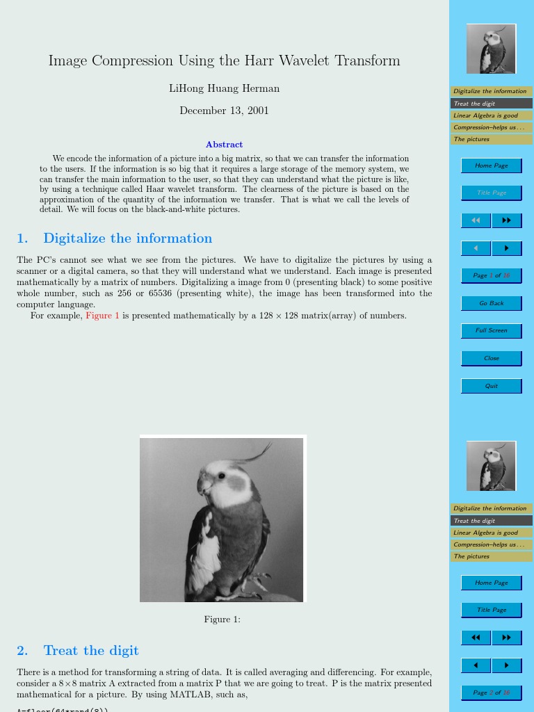 Haar Wavelet Transform for Image Compression | PDF | Matrix ...